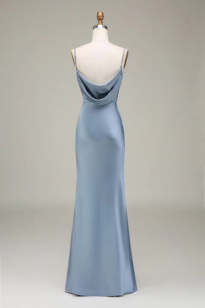 Baby Blue Sheath Sleeveless Bridesmaid Dress with Straight Across YU0055