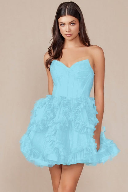 Tulle Sweetheart Sleeveless Short Homecoming Dress With Ruffles HC0123