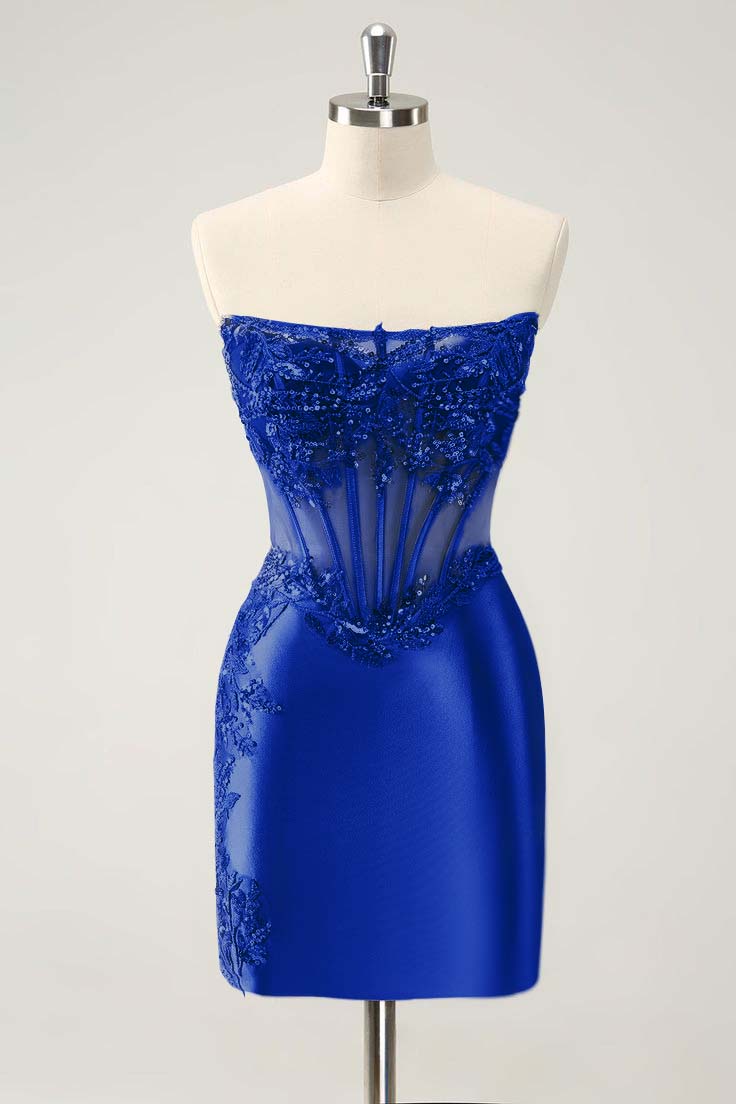 Chic Sleeveless Strapless Short Homecoming Dress With Appliques HC0149