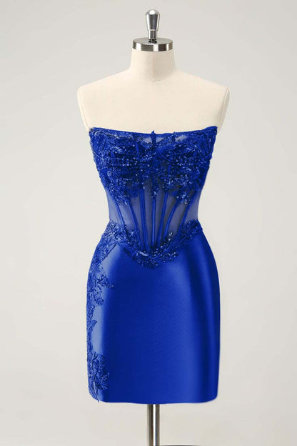 Chic Sleeveless Strapless Short Homecoming Dress With Appliques HC0149