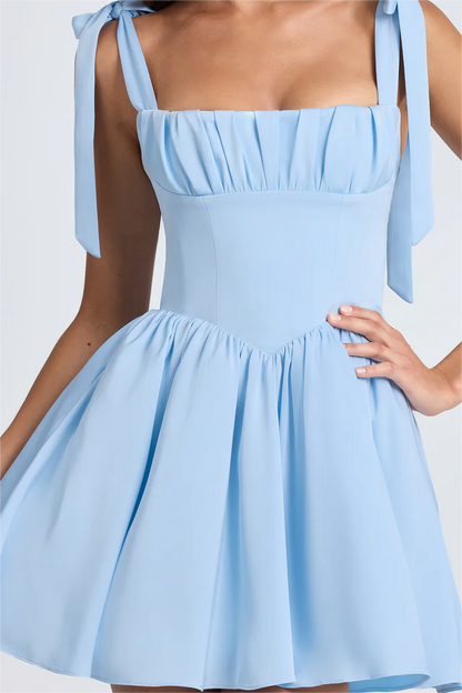 Hellodresses Sky Blue Spaghetti Strap Sleeveless Pleated A Line Short Homecoming Dress