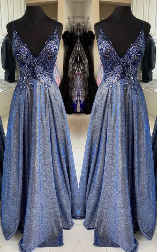 Dusty Blue Prom Dresses Glitter   cg16669