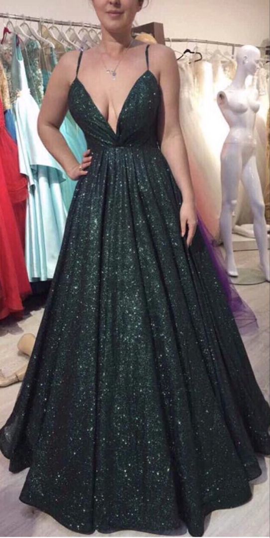 Emerald green prom dresses with sparkles    cg17383