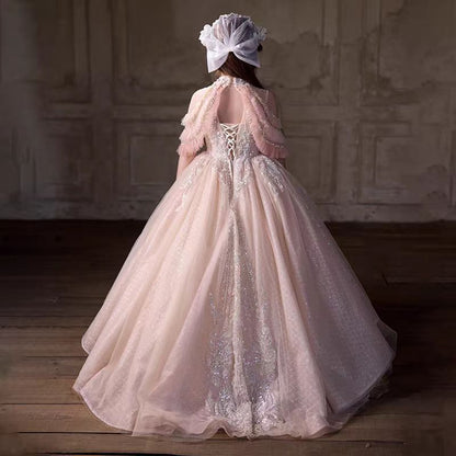 Champagne Luxury Flower Girl Dress for Birthday and Wedding Party J033