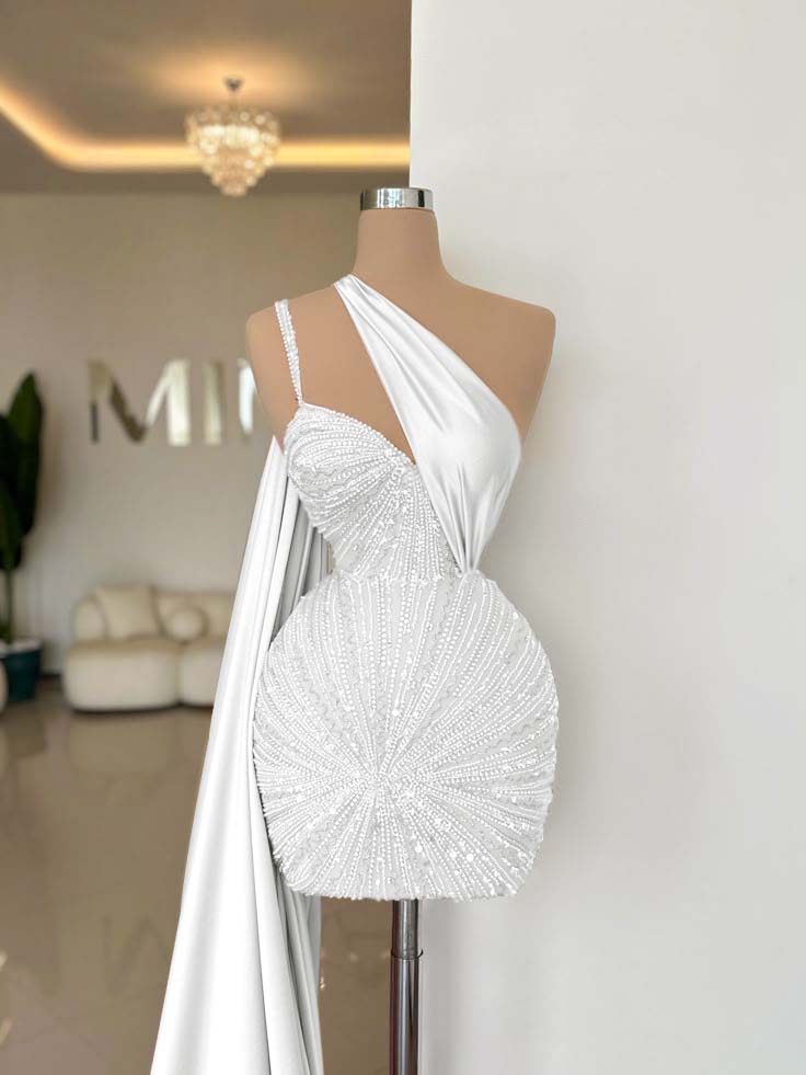One Shoulder Sleeveless Short Homecoming Dress With Beading HC0152