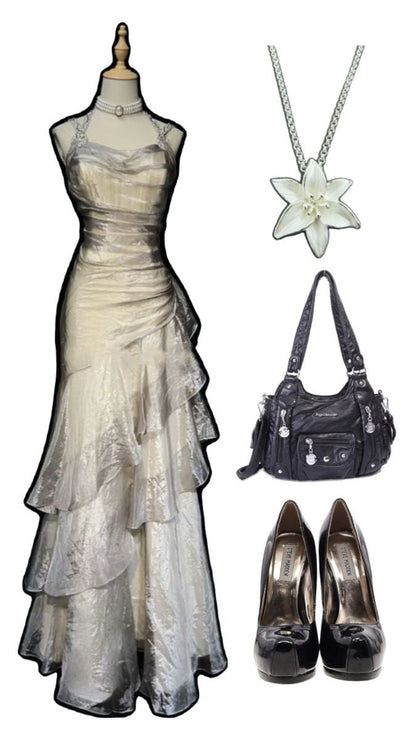 Green/champagne Vintage Elegant Long Lace Ruffle prom dress Evening Dress gh3444