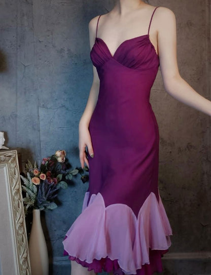 Vintage Mermaid Spaghetti Strap Purple Chiffon Short Homecoming Dress Party Dress SH2692