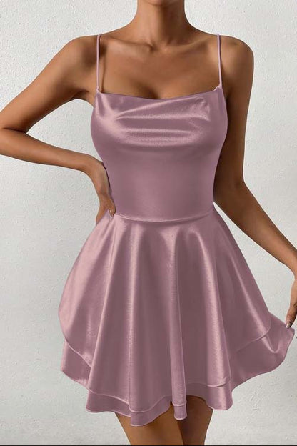 Sleeveless Spaghetti Strap Short Homecoming Dress With Ruffles HC0138