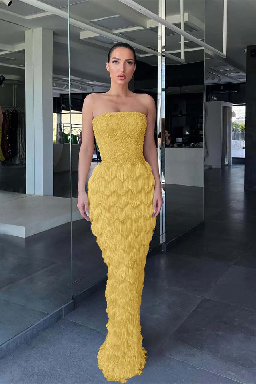 Charming Blue Prom Dress Off-the-Shoulder with Feather Beadings ED0535