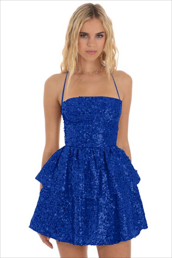 Champagne Sequins Halter Sleeveless Short Homecoming Dress with Ruffles HC0011