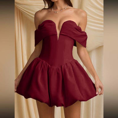 Off the Shoulder Sleeveless Short Homecoming Dress With Pleated HC0165