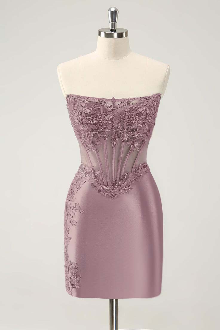 Chic Sleeveless Strapless Short Homecoming Dress With Appliques HC0149