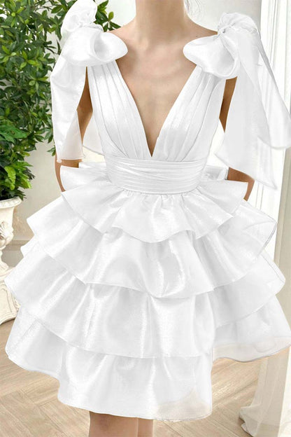 Straps V Neck Sleeveless Short Homecoming Dress With Ruffles HC0172