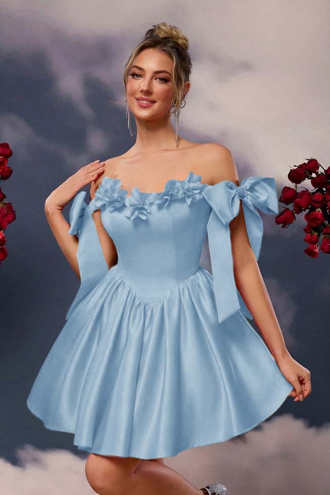 Off the Shoulder Sleeveless Short A Line Homecoming Dress With Pleated HC0171