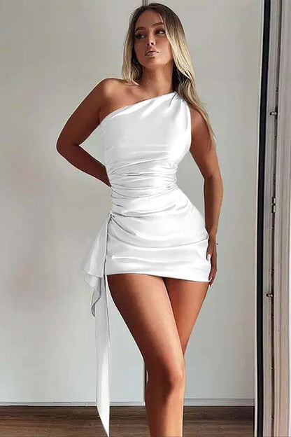 One Shoulder Sleeveless Short Homecoming Dress With Ruffles HC0146