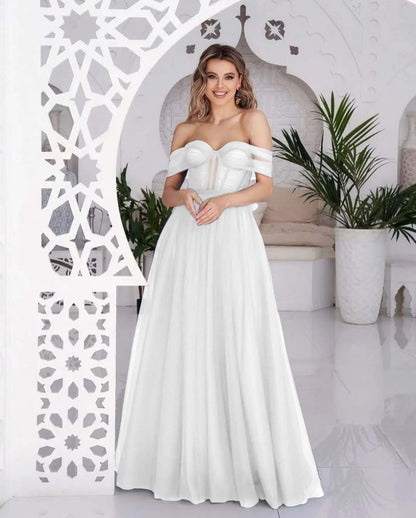 Hellodresses Tulle Off the Shoulder Sweetheart Sleeveless Royal Blue Prom Dress