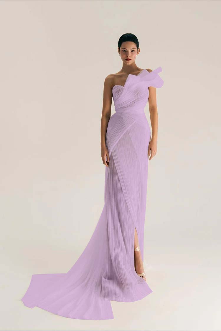 Chic One Shoulder Sleeveless Long Split Prom Dress With Pleated XJ0906