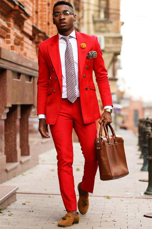 Glamorous Red Peaked Lapel Double Breasted Blazer For Groom | Zelldresses