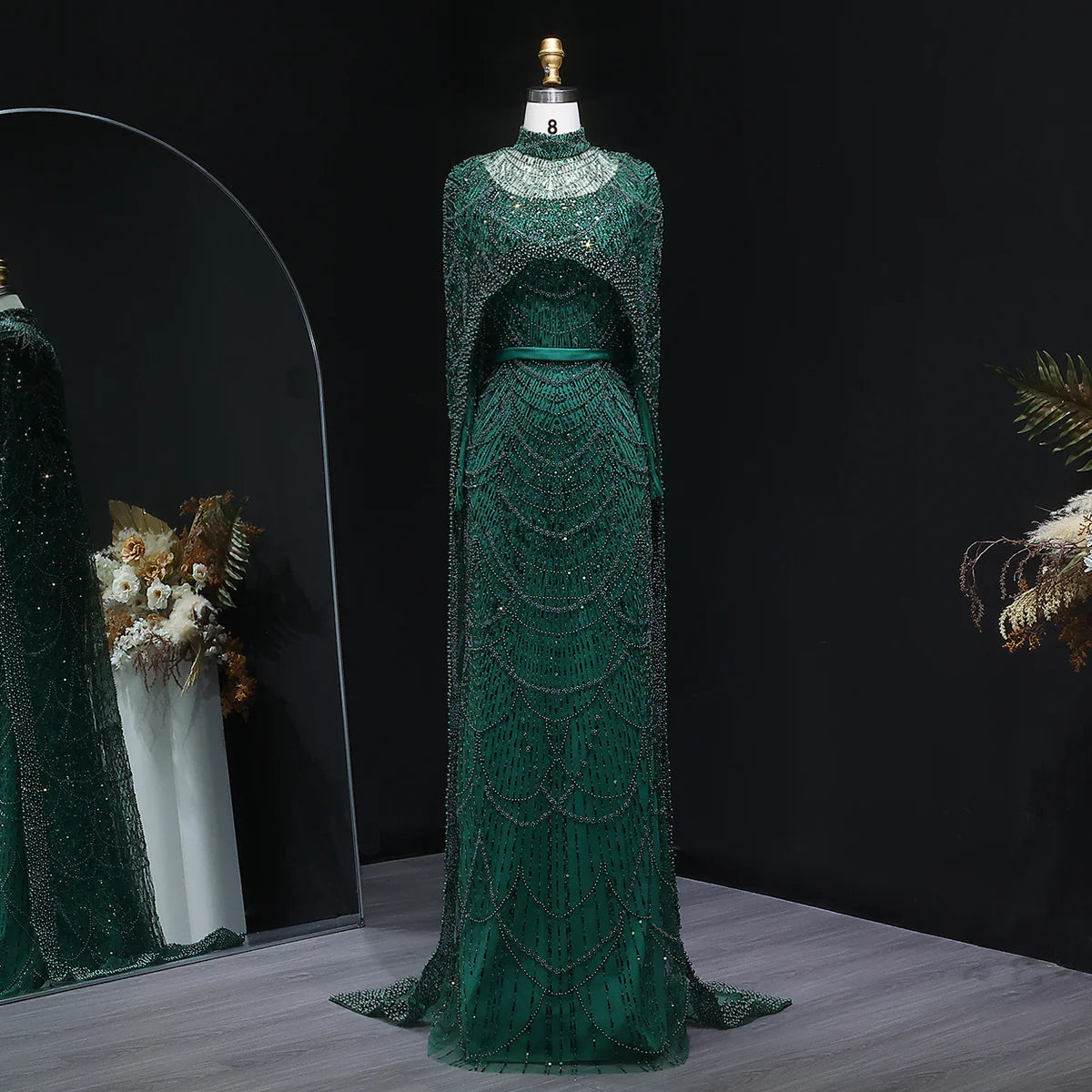 Nude Luxury Long Sleeves Muslim Evening Dresses with Cape SS369A