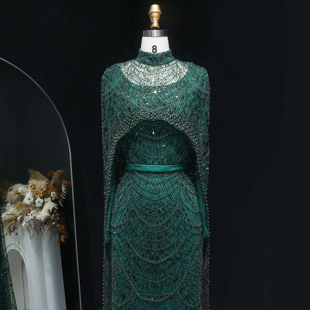 Nude Luxury Long Sleeves Muslim Evening Dresses with Cape SS369A