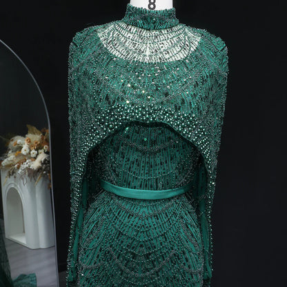 Nude Luxury Long Sleeves Muslim Evening Dresses with Cape SS369A