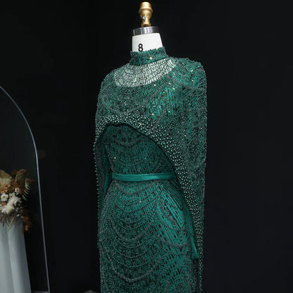 Nude Luxury Long Sleeves Muslim Evening Dresses with Cape SS369A