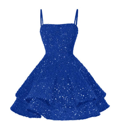 Glamorous Pink Spaghetti Strap Homecoming Dress Backless Sequins Prom Dress YO070