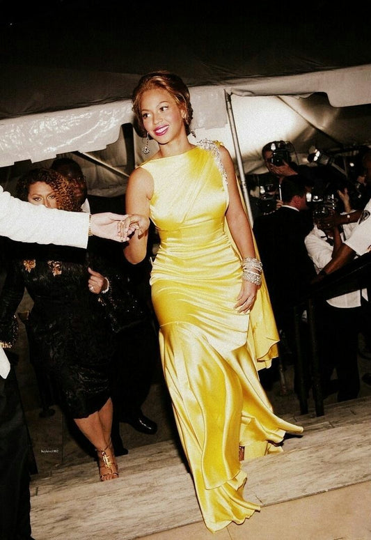 Charming Mermaid Rhinestone Yellow Satin Open Back Party Dress Evening Dress SH2793