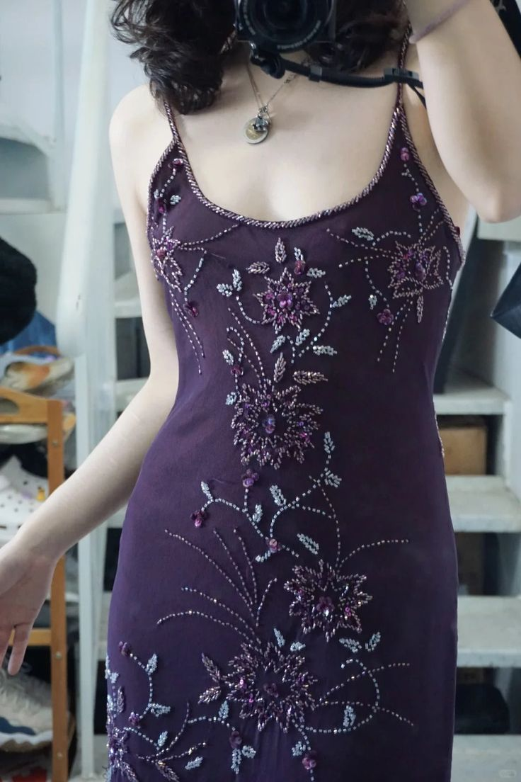 Beaded Purple Spaghetti Straps Long Prom Dress Sexy 21st Birthday Outfit fg8227