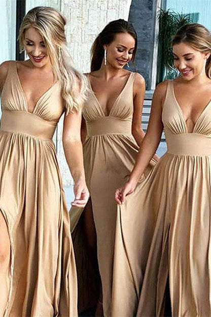 Sleeveless V-Neck Bridesmaid Dress With Split PD0279