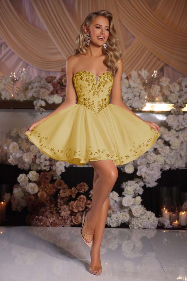 Strapless Sleeveless Short A Line Homecoming Dress With Appliques HC0174