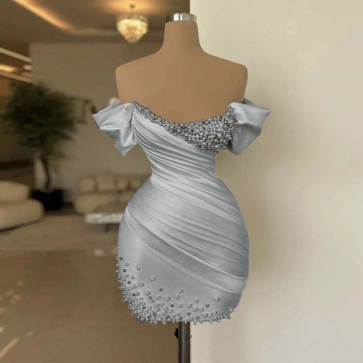 Off the Shoulder Sleeveless Short Homecoming Dress With Beading HC0154