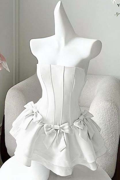Strapless Sleeveless Short Homecoming Dress With Bowknot Ruffles HC0178