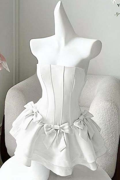 Strapless Sleeveless Short Homecoming Dress With Bowknot Ruffles HC0178