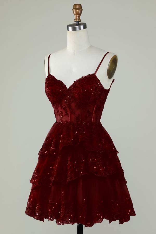 Exquisite Spaghetti Strap Sleeveless Beaded Homecoming Dress With Embroidery HC0013