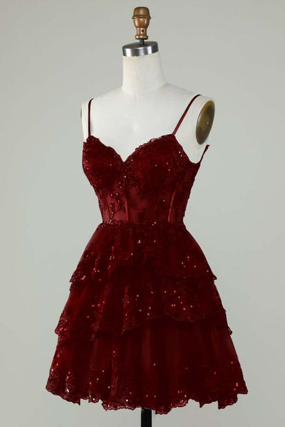 Exquisite Spaghetti Strap Sleeveless Beaded Homecoming Dress With Embroidery HC0013