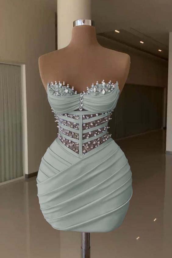 Sweetheart Sleeveless Pleated Short Homecoming Dress With Beading HC0147