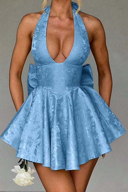 Halter Sleeveless Short Homecoming Dress With Bowknot Embroidery HC0168