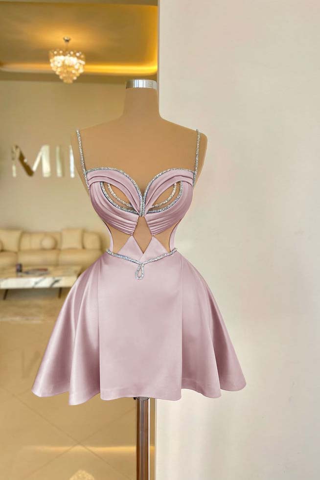 Spaghetti Strap Sleeveless Short Homecoming Dress With Sequins HC0156