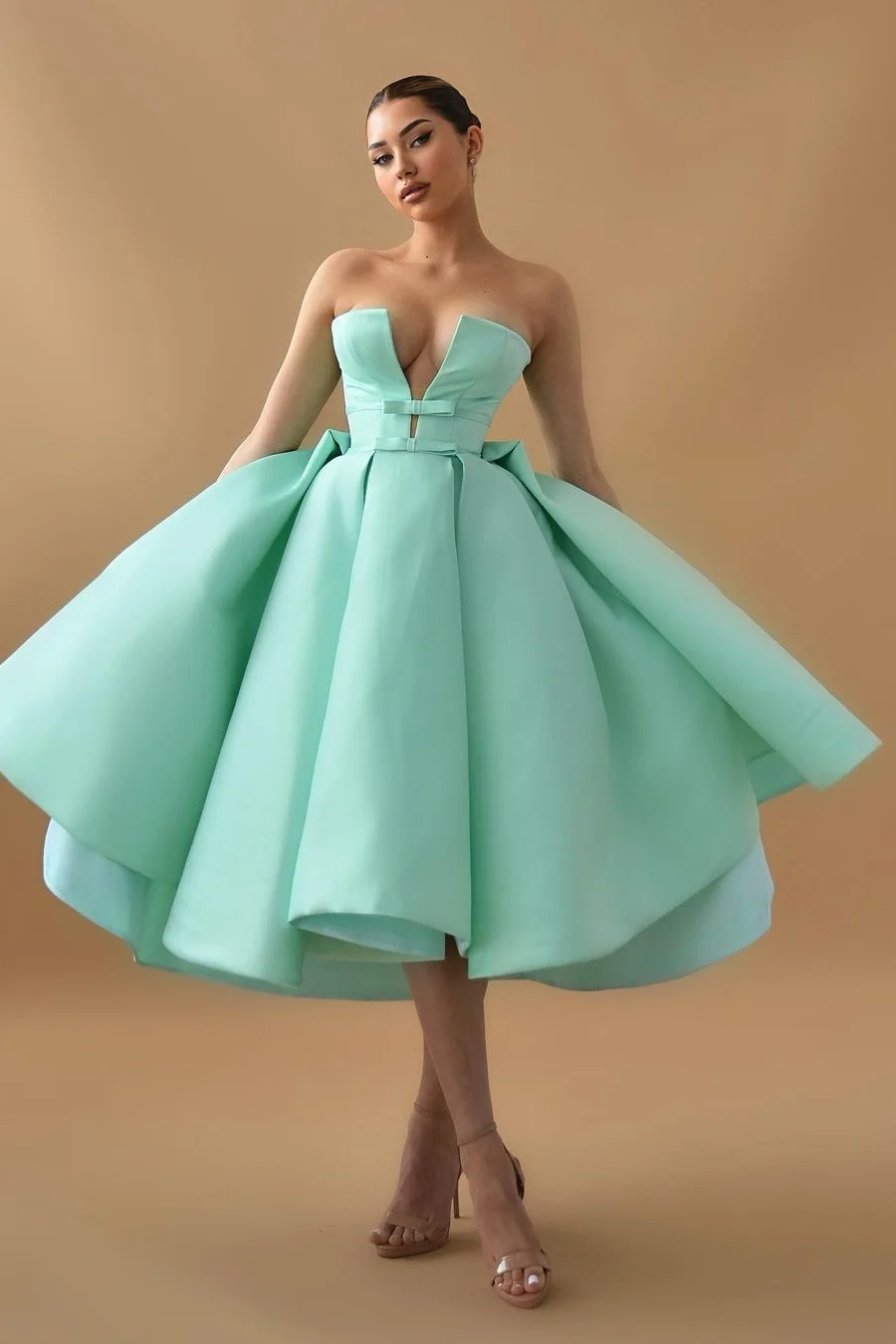 Hellodresses Chic Mint Green Strapless Sleeveless A Line Homecoming Dress With Ruffles