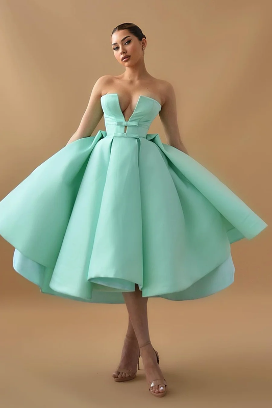 Hellodresses Chic Mint Green Strapless Sleeveless A Line Homecoming Dress With Ruffles
