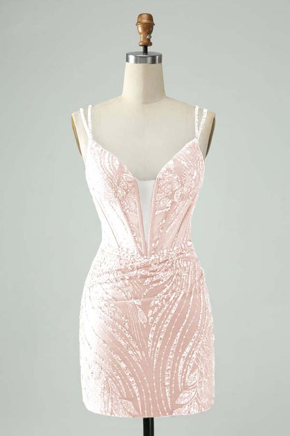 Spaghetti Strap Sleeveless Short Homecoming Dress With Appliques HC0130