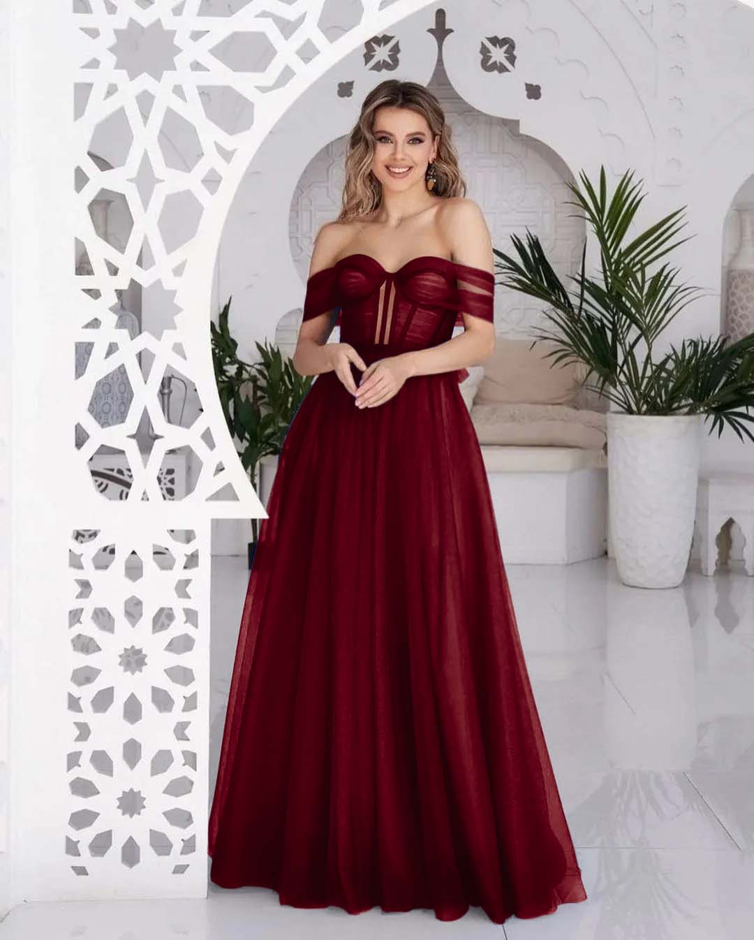 Hellodresses Tulle Off the Shoulder Sweetheart Sleeveless Royal Blue Prom Dress