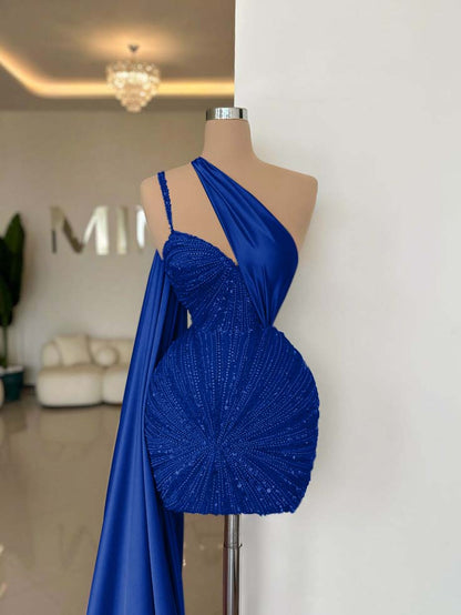 One Shoulder Sleeveless Short Homecoming Dress With Beading HC0152