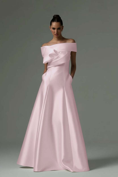 Off the Shoulder Sleeveless Long Prom Dress With Pleated Pocket ZT0773