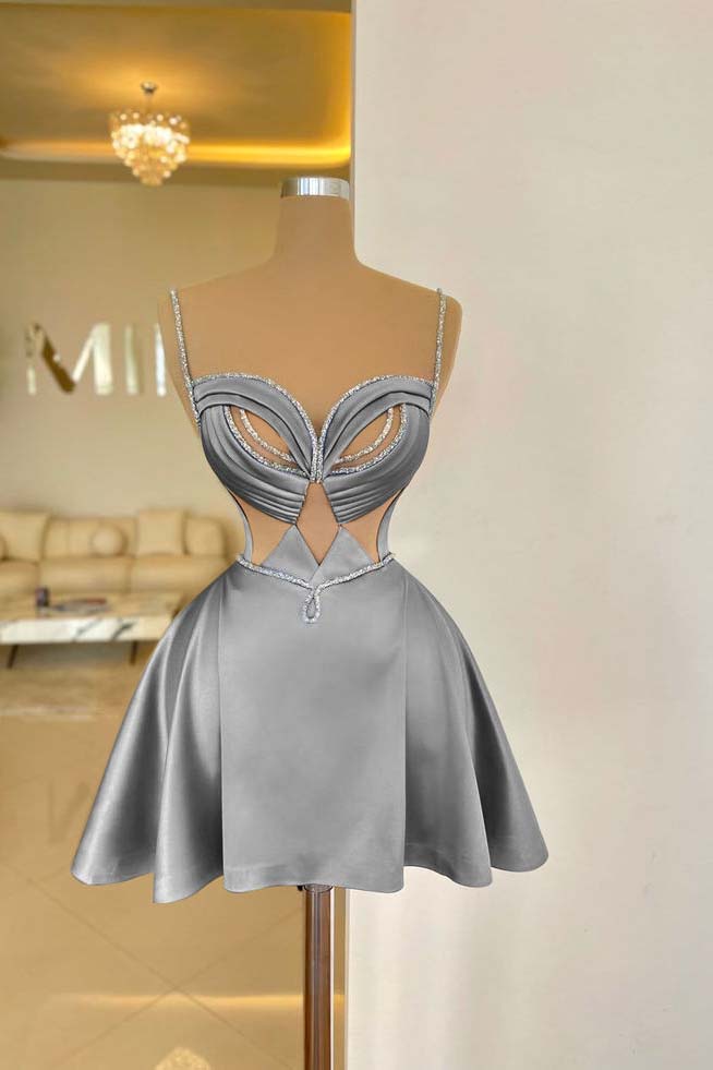 Spaghetti Strap Sleeveless Short Homecoming Dress With Sequins HC0156