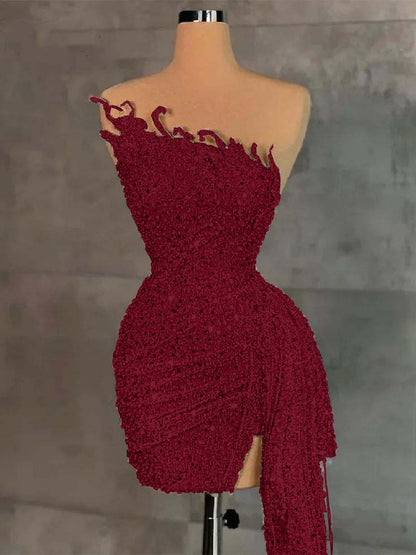 Sleeveless Beading Pleated Short Homecoming Dress With Ruffles HC0135