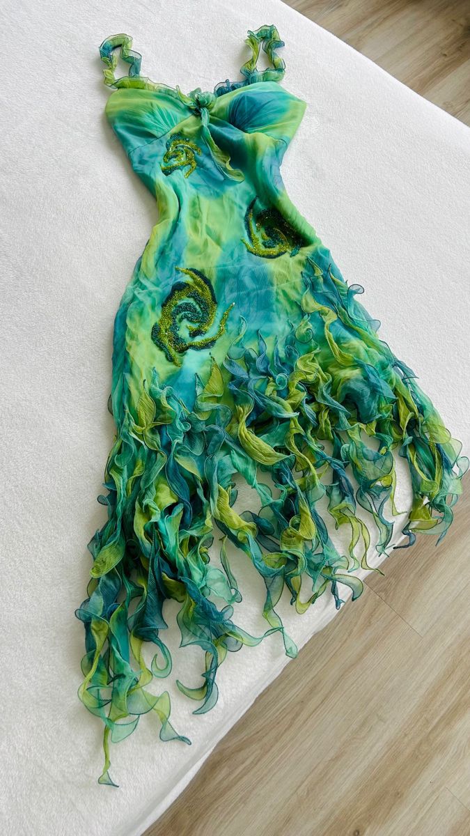 Cute A Line Spaghetti Strap Beaded Blue Chiffon Ombre Chiffon Party Dress Evening Dress SH2718