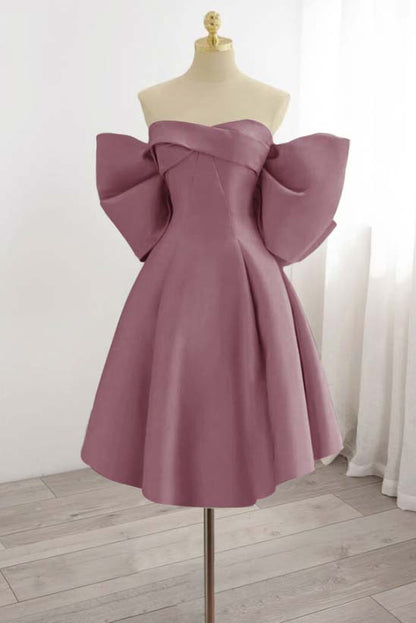 Strapless Sleeveless Short Homecoming Dress With Bowknot Pleated HC0177