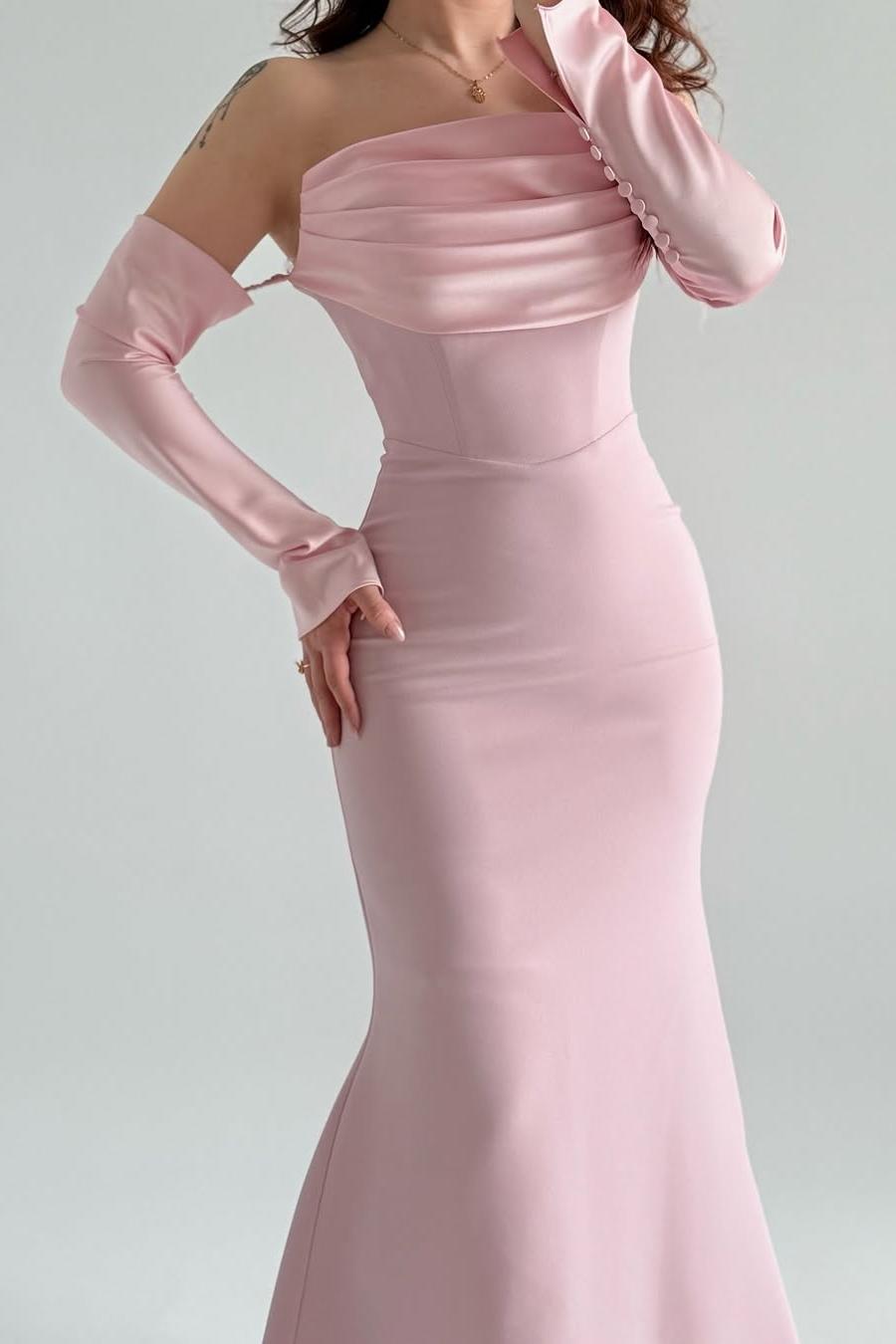 Strapless Long Sleeves Long Mermaid Prom Dress With Pleated XJ0765